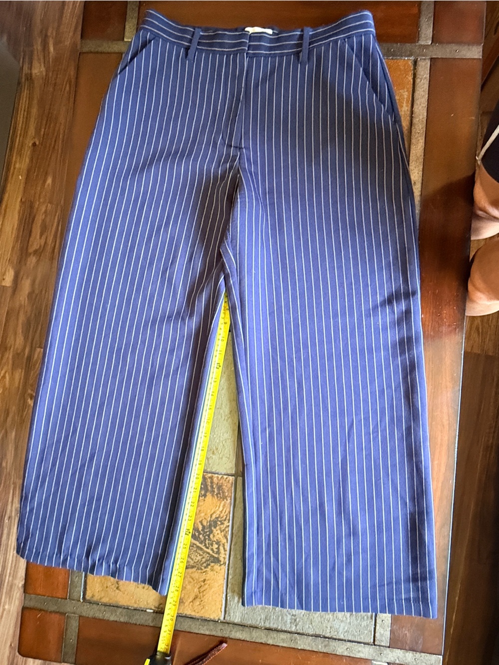 Abercrombie & fitch navy white pin stripe large wide straight leg pants office